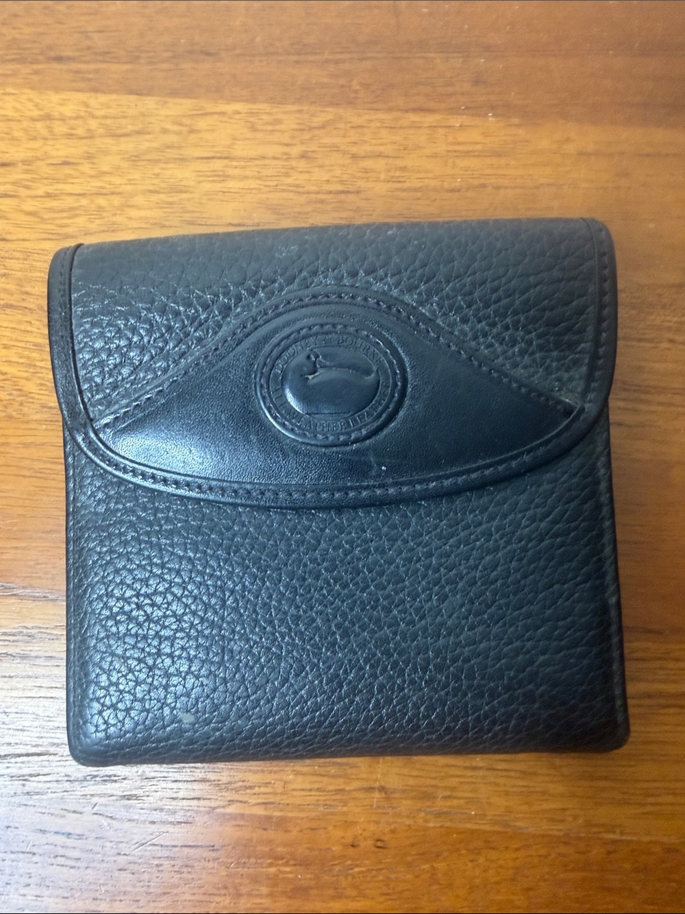 Vintage Dooney and Bourke Black Pebbled Leather Wallet Embossed Logo Made USA